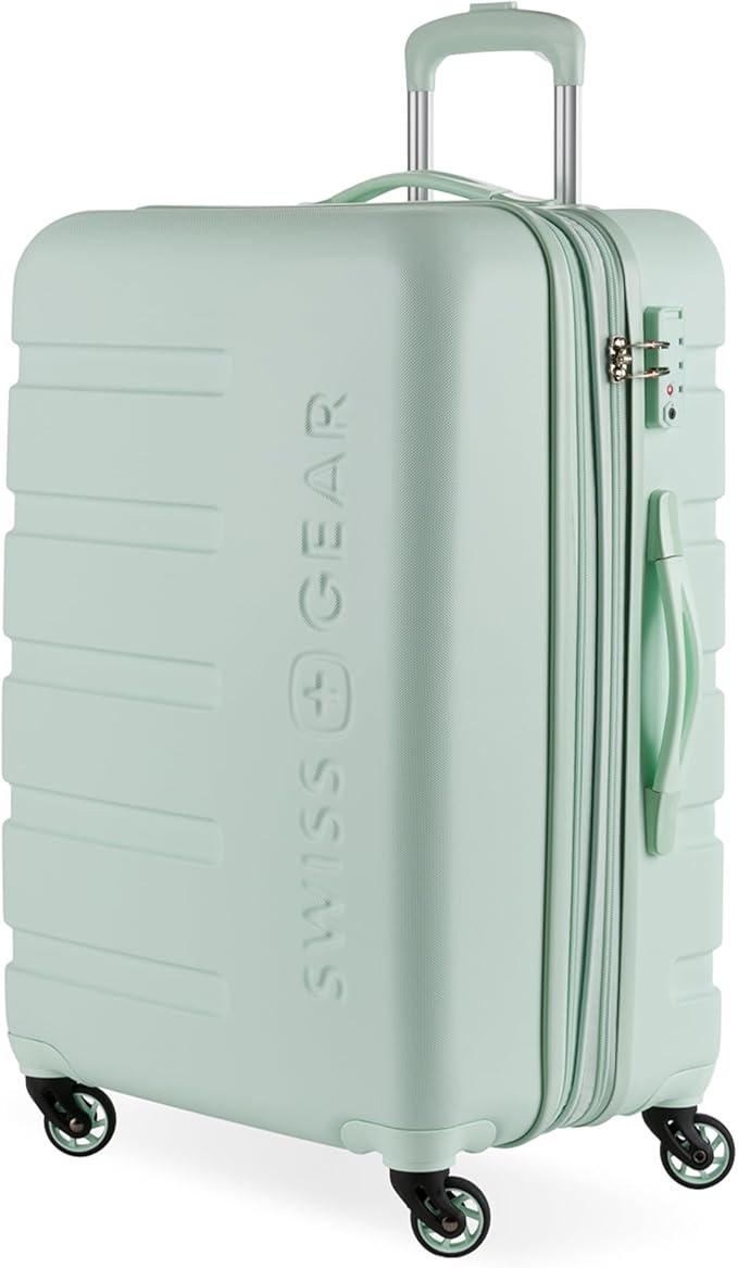 SwissGear 7366 Hardside Expandable Luggage with Spinner Wheels, Clearly Aqua, Checked-Medium 23-Inch