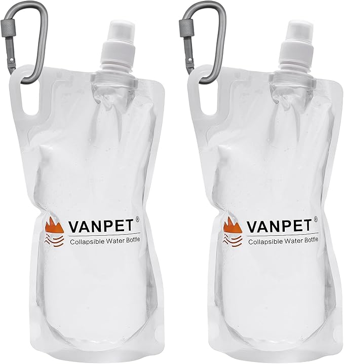 1L Hiking Collapsible Water Bottles, 33OZ BPA-Free Plastic Flasks, Reusable Drink Bags, Foldable Backpacking Water Bottle for Travel Camping Hiking (2-Pack)