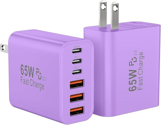 USB C Fast Charger Block, iPhone Charger Fast Charging Blocks 65W Multi Port Charger 6-Ports PD & QC Charging Cube Brick Power Adapter Type C Wall Chargers for iPhone 17/16/15/14/13/12 Pro Max, iPad