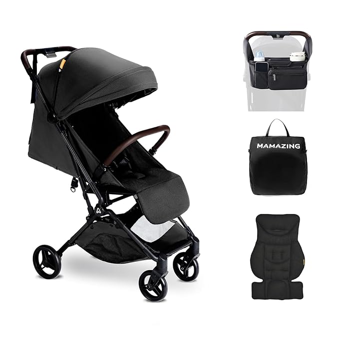 Lightweight Baby Travel Stroller with Carbon Fiber Frame, Compact & Airplane-Friendly, One-Handed Folding Design, 11.6 lbs, Perfect for Toddlers, Organizer & Cushion Included, Jet