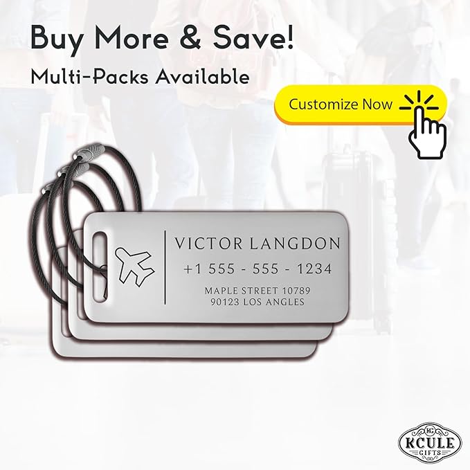 Personalized Luggage Tags for Suitcases - Stainless Steel Custom Luggage Tags for Backpacks & Bags, Sturdy, Waterproof & Heavy Duty (Rose Gold or Silver / 3" x 1.25")