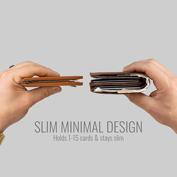 Kings Loot Wallet for Men | Customized Minimalist Slim RFID Blocking Leather Design with Cash Pocket & Card Pull Strap | Holds 1-15 Cards | Stylish & Durable Wallets
