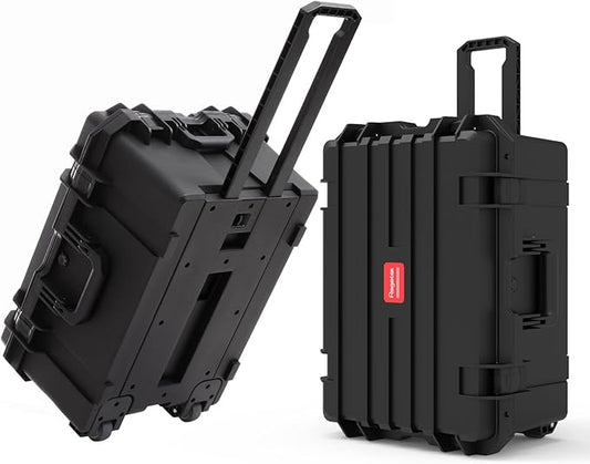 Waterproof Hard Case,27 x 20 x 13 Inch, Equipment Rolling Hard Case with Foam/Wheels/Retractable Handle for camera, Drone,tool, electronics,Shockproof, TSA Friendly, Inner 21.6"X 14.6"X10.2"