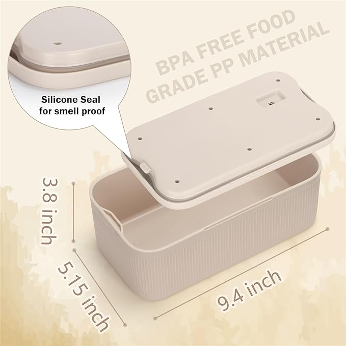 SANIDIKA Lockable Storage Box, Locking Medicine Box, Cell Phone Locked Jail, Food Medical Lockbox, Containers Bin for Personal Refrigerator Home Office Organization Travel Gift,9.25 x 5 x 3.6 (Cream)