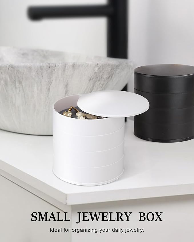 CONBOLA Jewelry Organizer, Small Jewelry Storage Box Earring Holder for Women, 5-Layer Rotating Travel Jewelry Tray Case with Lid for Bracelets Rings Bracelets(Black)