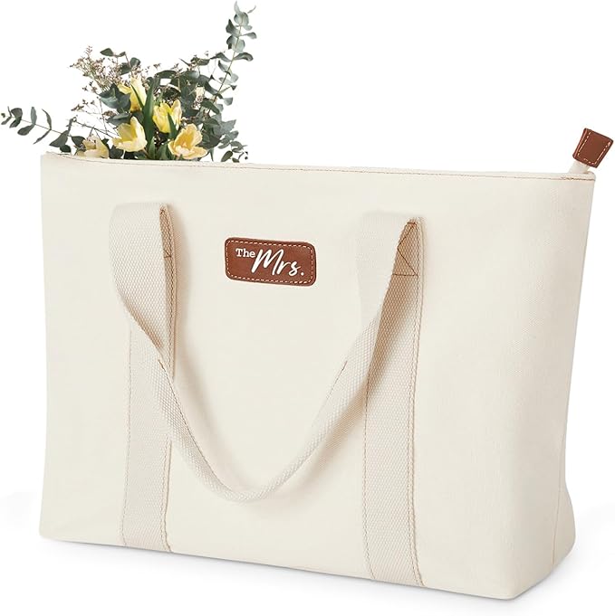AW BRIDAL Monogram Canvas Tote Bag for Chrismas, Bridal Shower, Retirement, Birthday Gifts for Women Mom Wife Sister Friends