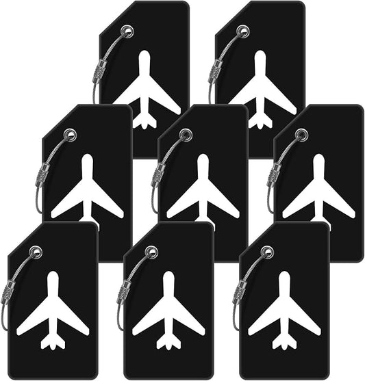 Luggage Tag 8 Pcak - Travel Essentials Accessories for Suitcases Quickly Identify, Travel Tags for Luggage, Backpacks, Bags, Baggage, Cruise Suitcases - Flexible & Bright Silicone (Black