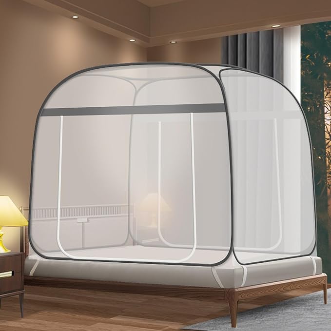 CMINGJ Mosquito Net for Bed, Portable pop up Mosquito Netting with Bottom, Free Installation-Suitable for Bedroom, Camping, Folding Portable Design for Baby Adults (Gray) L79 x W71 x H61