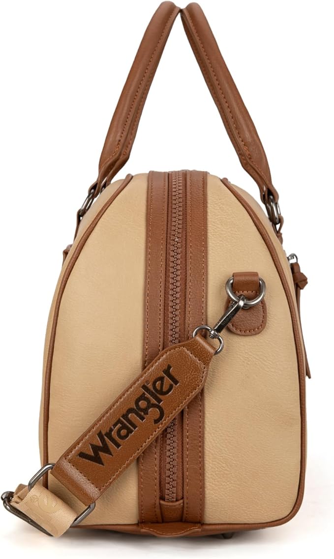 Wrangler Travel Duffel Bag Large Weekender Bag for Women Designer Carry on Overnight Bag for Trips Leather Luggage Bag Tan