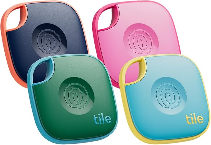 Tile by Life360 Mate - Bluetooth Tracker, Keys Finder and Item Locator for Keys, Bags and More. Phone Finder. Both iOS and Android Compatible. 4-Pack (Colors)
