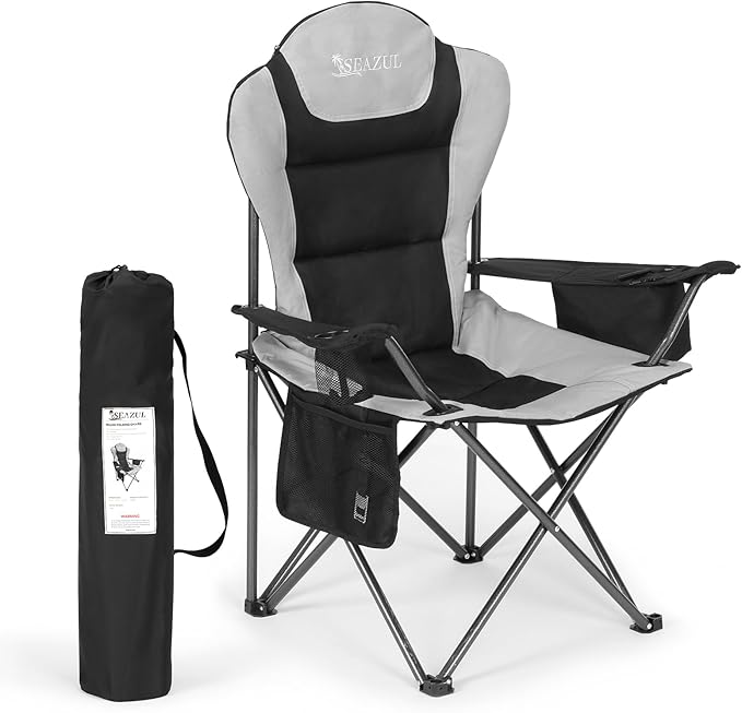 Camping Chairs for Adults, Camp Chair, Folding Chairs for Outside, Support 380 LBS, Portable Travel Lawn Outdoor Camping Chairs with Cup Holder & Cooler Bag, Sports Chairs for Baseball, Soccer