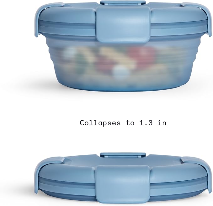 STOJO Collapsible Bowl - Translucent 36oz - Reusable Silicone Bowl (Translucent Steel Blue)