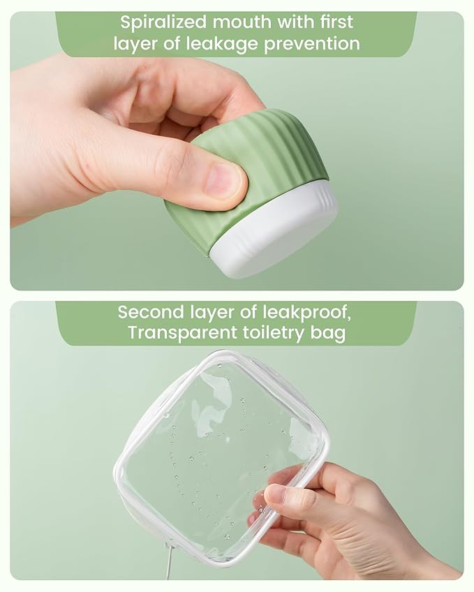 Travel Containers for Toiletries 4 Pack, TSA Approved Travel Size Toiletries, With Clear Bag Leak Proof Silicone Jars, Creams Jars Carrying Small Items