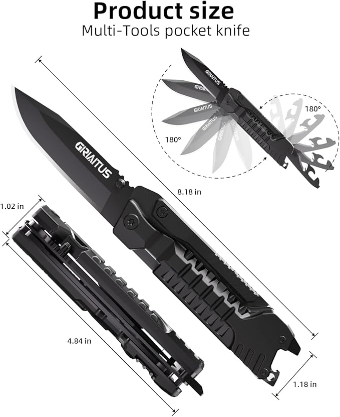 Multitool Knife 17 in 1Fire Starting Sticks, Bottle Opener, Saw Screwdrivers Bottle Opener, Whistle, Window Breaker and More -Perfect for Camping, Outdoor, Survival and Everyday Use,Gifts for Men Dad