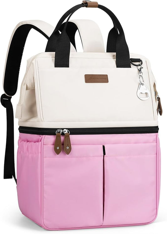 Maelstrom Cooler Backpack, 36 Cans Insulated Backpack Cooler, Soft Leakproof Double Deck Cooler Bag, Lightweight Lunch Backpack for Men & Women,Perfect for Beach Travel, Camping & Work-Beige Pink