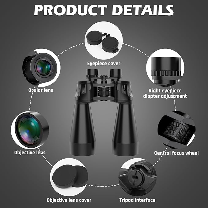 18x70 Binoculars for Adults High Powered, Large Aperture 70mm Astronomy Binoculars for Long Distance Viewing, Waterproof & Fogproof with Smartphone Adapter, Tripod Adapter, Carrying Case