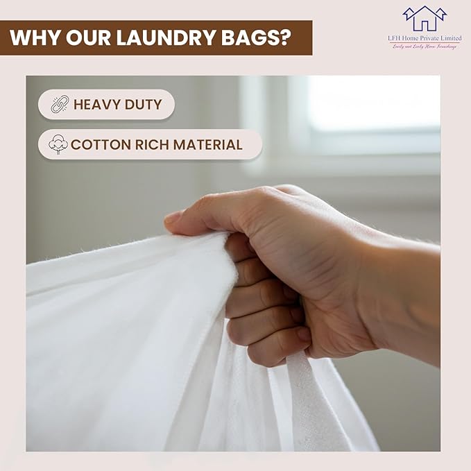 LFH Home Cotton Canvas Large Laundry Bag with Handle, Heavy Duty Drawstring Closure Washable Laundry Bags, School Travel, Home, Hotel, College Dorm, Organizer Sack, Toy Clothes 24x36 (Pack of 4)-White