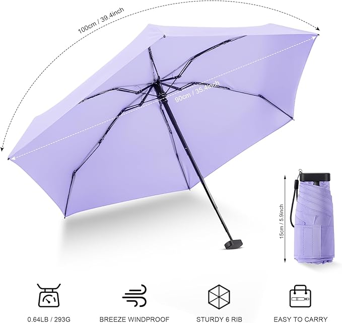 LEAGERA Mini Umbrella - Compact, Waterproof Travel Umbrella for Light Rain, Suitable for Women's Purse and Pocket