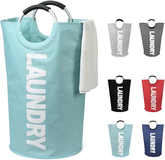 DOKEHOM 125L X-Large Collapsible Washing Laundry Basket Bag (7 Colors) for Bedroom, Fabric (Light Blue, XL)