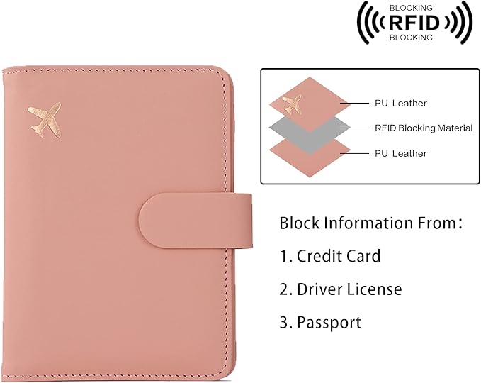 Melsbrinna Rfid Passport Holder for Travel women/Men, Cute Passport Wallet Rfid Blocking Card Slots, Rfid Passport Cover/CaseTravel Wallet, Passport Book Holder (2, Black pink)