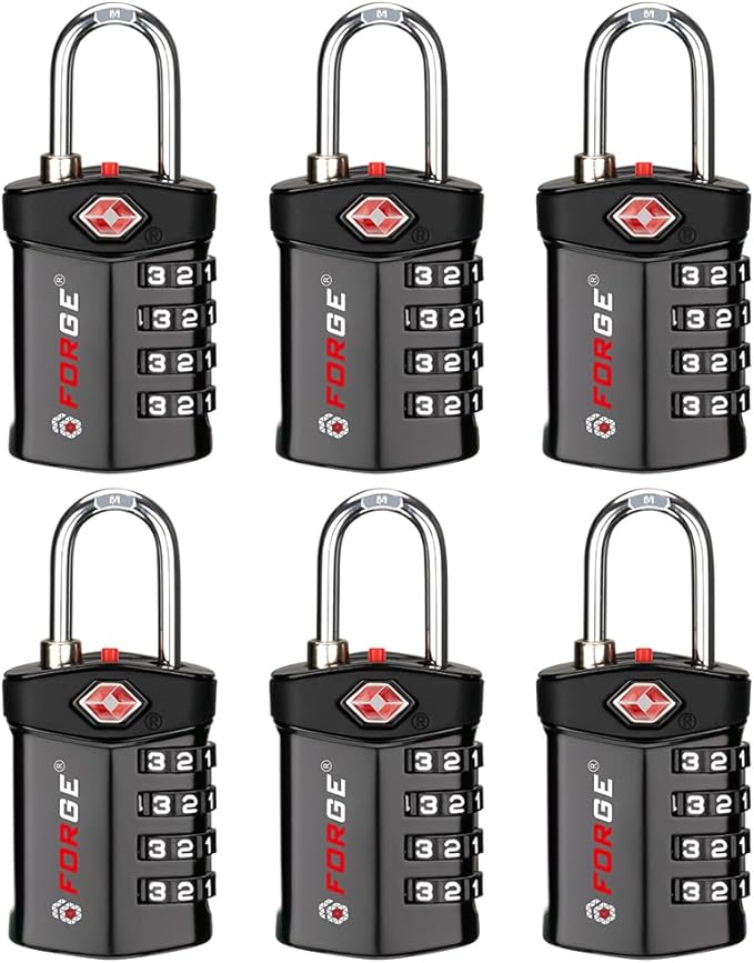 Forge TSA Approved Luggage Locks for Air Travel, Gym Lockers, School Lockers, Pelican Cases, Easy Read Dials, Durable Alloy Body, Black 6 Pack.