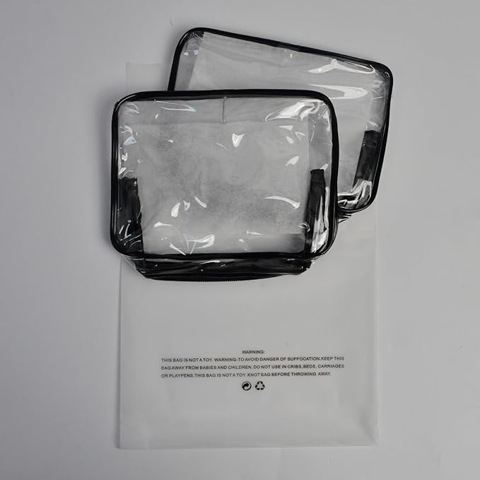 Lermende 2pcs Clear Toiletry Bag TSA Approved Travel Bag,Carry On for Travel,Airport Airline Accessories Compliant Bag,Quart Sized Makeup Cosmetic bag Women Men (Transparent Black, 2 Pack)