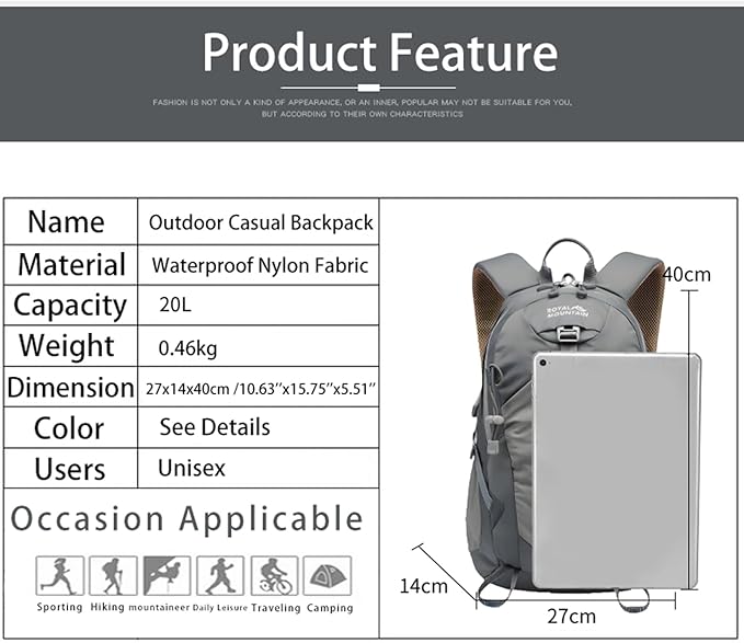 Small Hiking Backpack, 20L Lightweight Travel Backpacks For Men Women, Water Resistant Outdoor Day Pack, Ultralight Camping Daypack Backpacks, Durable Hiking Backpack Fit For Camping.(With Rain-cover)