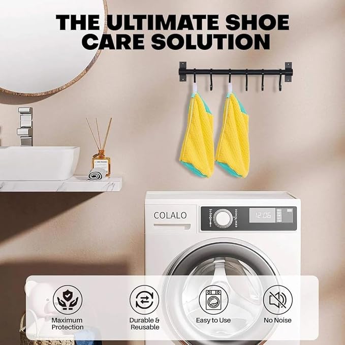 2-Pack Shoe Laundry Bags for Washer & Dryer – Reusable Sneaker laundry Bag with 360° Microfiber Cushion – Anti-Deform, Tear-Resistant, Foldable shoe washing machine bag, 39x19cm – Yellow