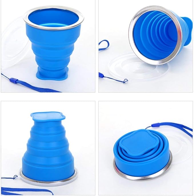 Silicone Collapsible Travel Water Cup, 6Pack Collapsible Silicone Cup with Lid, Expandable Drinking Cup Set, Reusable Mug for Camping, Hiking, Travel