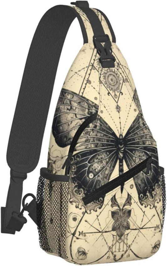 SUPLUCHOM Sling Bag Butterfly Goth Vintage Tarot Hiking Daypack Crossbody Shoulder Backpack Travel Chest Pack for Men Women