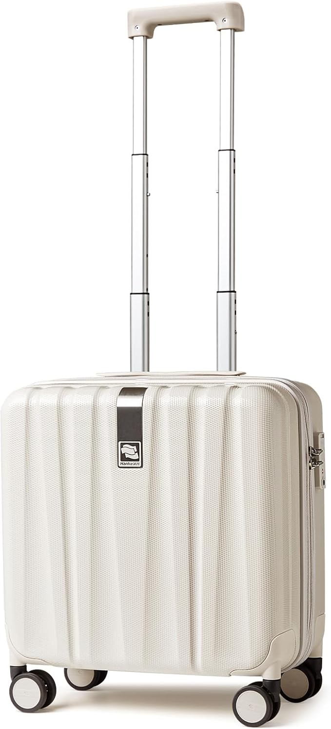 Hanke 16 Inch Underseat Carry on Luggage with Wheels Small Hard Shell Suitcases for Weekender,Travel Approved Lightweight Travel Luggage Suitcase for Womem Men,Christmas Gifts for Birthday-Ivory White