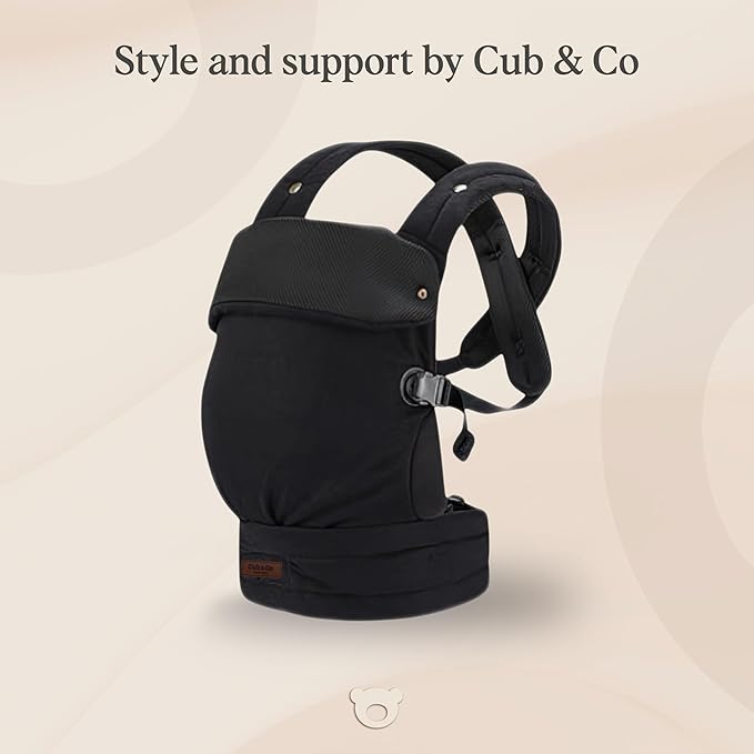 Cub & Co Ergonomic Baby Carrier Newborn to Toddler – 4-in-1 Adjustable with Head Support, Breathable Fabric, Padded Waistband & Travel-Ready Foldable Design (Black)