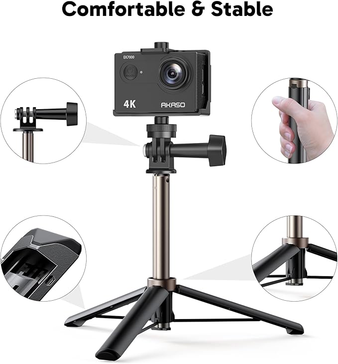 AKASO EK7000 4K30fps Action Camera with Mini Selfie Stick Tripod and Carrying Case Bundle EIS 131ft Waterproof Camera 4X Zoom Remote Control 20 MP Underwater Camera
