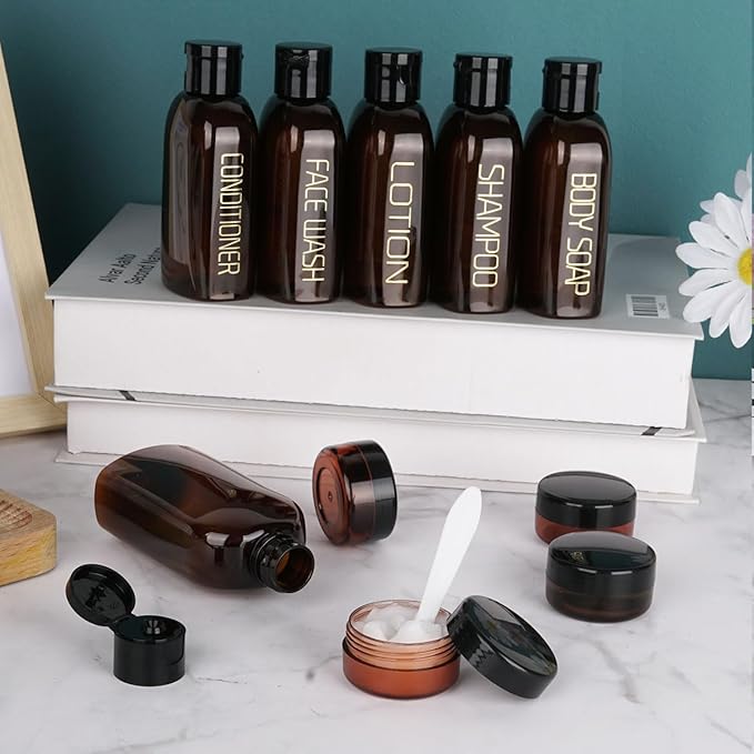 Cosywell Travel Bottles for Toiletries 10PCS Plastic Squeeze Bottles TSA Approved Travel Size Containers Leakproof Plastic Cream Jars Refillable Cream Lotion Travel Essential Toiletries
