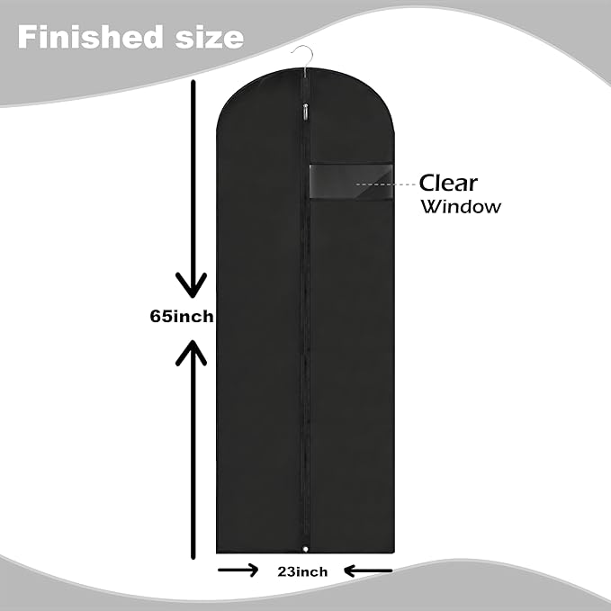 Dress Bags for Gowns Long, 65'' Garment Bags for Hanging Clothes, Suit Bag Cover for Storage and Travel, 2 Pack (Black)