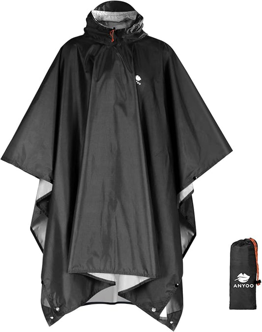 ANYOO Hooded Rain Poncho for Adults Waterproof Lightweight Rain Coat for Men Women Reusable Rain Jacket for Emergency Outdoor