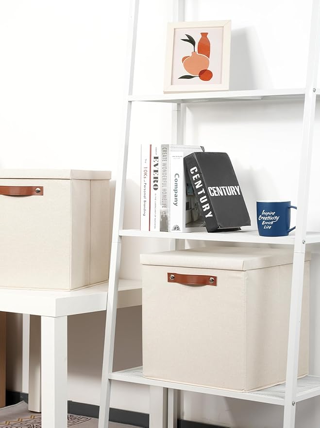 Temary Fabric Storage Bins with Lids 13 Inch Storage Cubes with Lid, Decorative Foldable Storage Boxes for Clothes, Closet Organizers (Beige, 13x13x13inch)