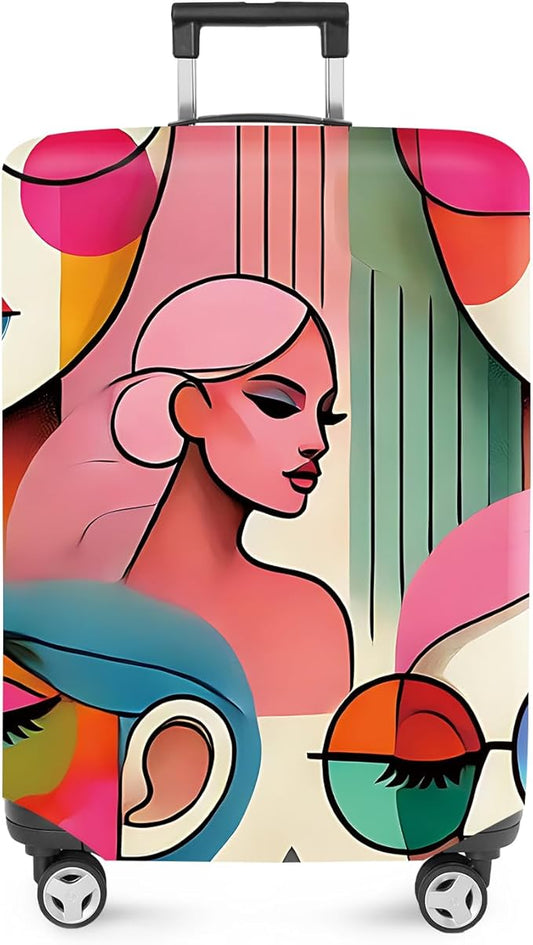 ANNA QUEEN Modern Art Fashion Luggage Cover, Stylish Abstract Woman Suitcase Protector, Washable, Stretchable Travel Sleeve for 20-22 Inch Luggage, Trendy, Colorful Design