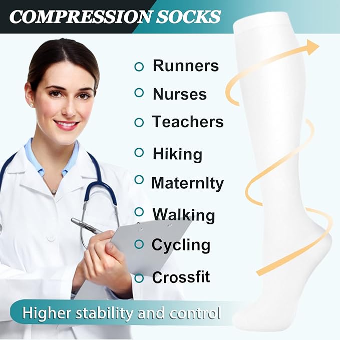 ACTINPUT 8 Pairs Compression Socks for Women & Men,Support Compression Stockings for Medical Running Athletic