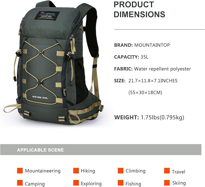 MOUNTAINTOP Hiking Backpack 35L Travel Backpack Lightweight Daypack for Men&Women Outdoor Camping