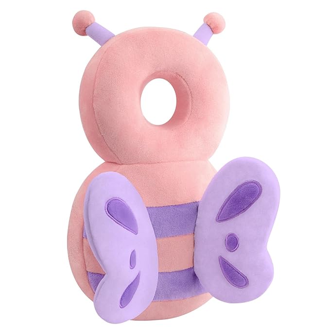 Baby Head Protection Backpack - Soft & Comfortable, Cute Cartoon Design, Pink Butterfly