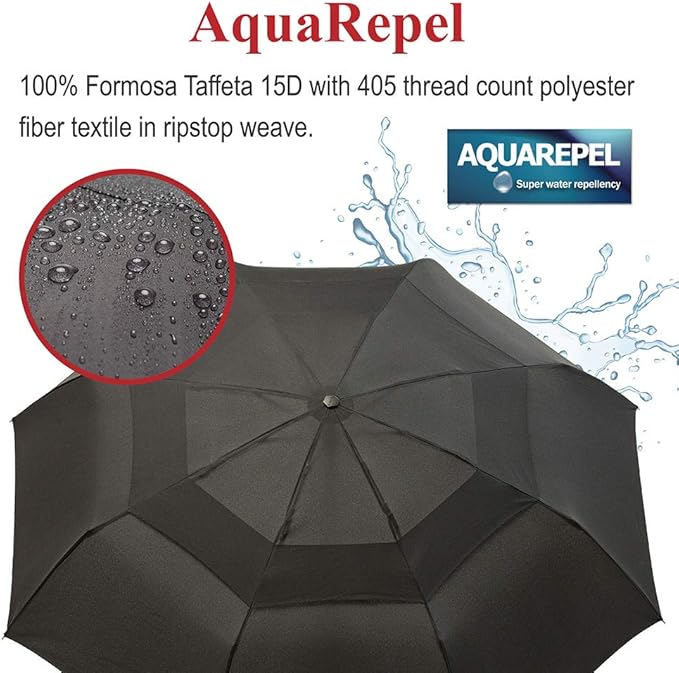 Portobello Large Umbrella For Rain - Big 54 Inch Double Vented Canopy, Folds Into Travel Size, Big Enough To Fit In 2 Adults, Heavy Duty, Sturdy, Windproof W/Auto Open Close