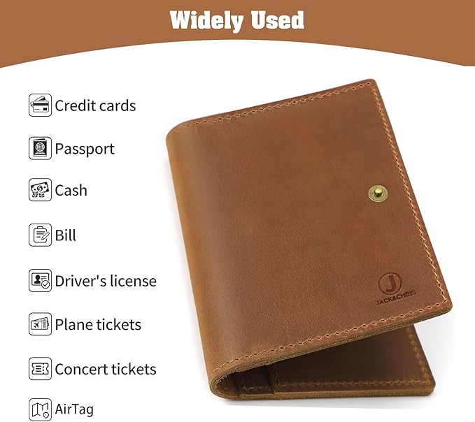 Jack&Chris Genuine Leather Passport Holder For Travel, RFID Blocking Handmade Passport Holder with Card Case Organized & Safe, Quality Travel Essentials for Women and Men for Gifting, Light Brown