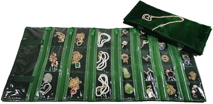 Travel Jewelry Roll Bag Portable Organizer Pouch With Grids&PVC Cover Storage Bags for Necklace, Bracelet, Bracelet,Ring, Badge, Pendant