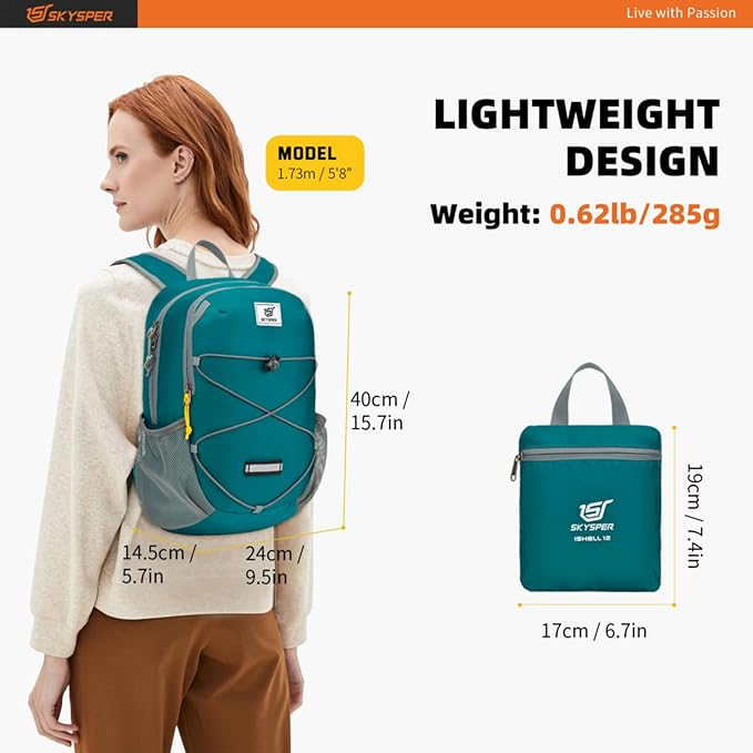 SKYSPER Small Hiking Backpack -12L Lightweight Packable Daypack for Travel Foldable Tear Resistant Backpacks for Women Men