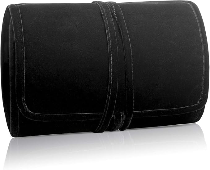 Teamoy Velvet Travel Jewelry Roll, Jewelry Storage Bag Organizer for Necklaces, Earrings, Bracelets, Rings, Brooches and More, Compact and Easy to Carry (Large, Velvet- Black)