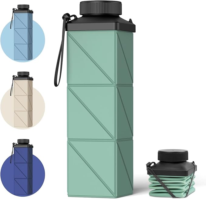 Collapsible Water Bottle, 2nd Generation Leakproof BPA-Free Travel 24.3oz(720ml), Lightweight Reusable, Portable for Travel Cycling Gym Camping Sports, Green