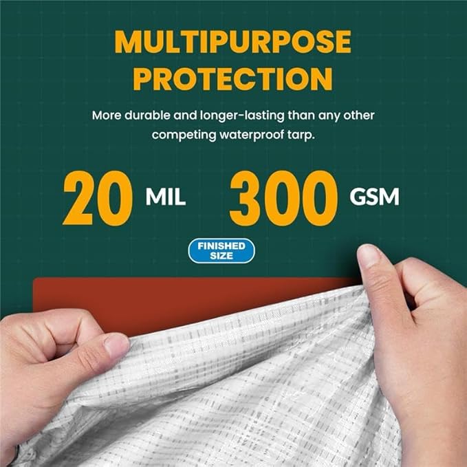 Large Waterproof Tarp - Heavy Duty 20 Mil Thick Poly Tarpaulin Ideal for Canopy Tents, Boats, RV or Pool Covers - Multipurpose Protective Tarps with Grommets for Indoor and Outdoor Use | 12' x 25'