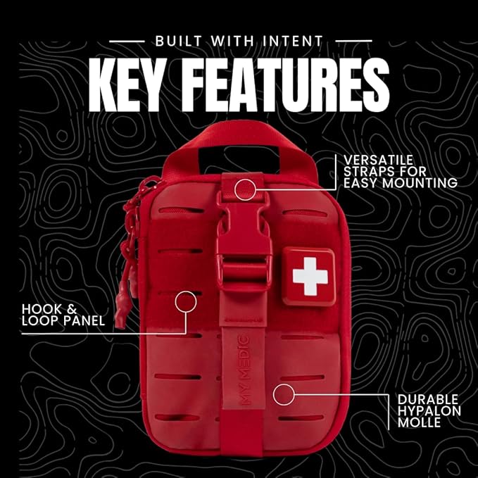 My Medic Sidekick Pro - Camping Hiking and Backpacking First Aid Kit - 70 Items with Tourniquet - HSA and FSA Eligible - Small Ifak Great for Travel or Motorcycle - Portable Emergency Kit – Red