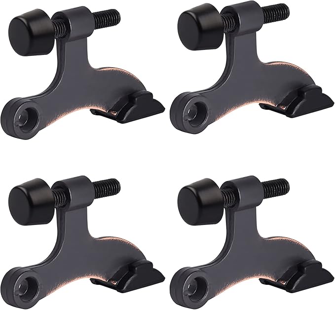 HOMOTEK 4 Pack Hinge Pin Oil Rubbed Bronze Door Stopper,Adjustable Deluxe Heavy Duty Door Stopper 2-1/2"x1-3/4”,with Black Rubber Bumper Tips